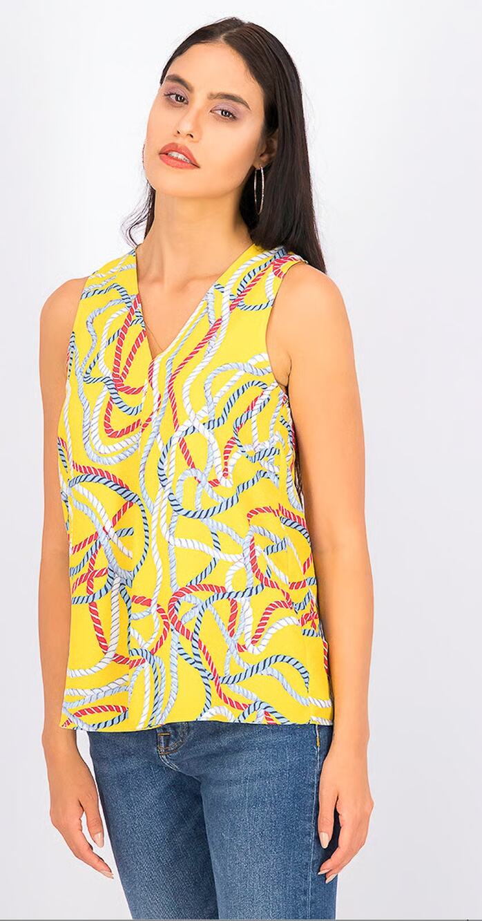 Mango Suit Womens 2 Yellow Multi Nautical Rope Sleeveless Summer Blouse Top NEW